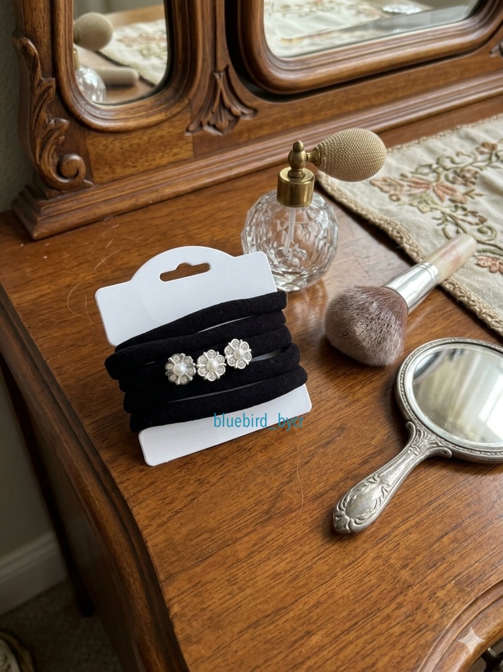 Black Pearl Flower Elastic Hair Ties